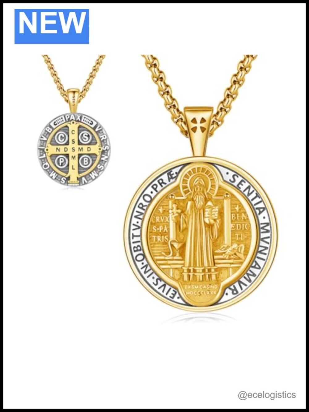 18K Gold Plated 925 Silver St Benedict Medal Necklace Catholic Protection